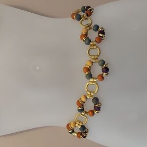 Vintage Golden Chain Belt with Multicolored Wooden Beads One Size Fits  XS/S/M